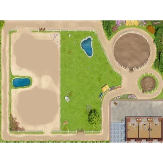 Pferde Spielteppich Kleiner Ponyhof Größe: 160cm x 120cm - Teppich Jungen & Mädchen Kinderzimmer, Kinderteppich für z.B. Schleich®, CollectA®... - Bunt/Beige/Grün