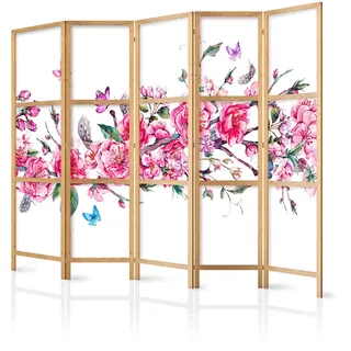 murando - Paravent Innen Raumteiler Holz Blumen 225x172 cm 5-teilig Japanische Trennwand Raumtrenner Room Divider Mobiler Sichtschutz Spanische Wand Raum Abtrennung Japan p-B-0003-z-c