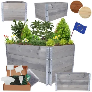 MODO24 Hochbeet Holz, Kräuterbeet, Gartenbeet, Pflanzbeet, Blumenbeet, Gemüsebeet, Blumenkiste, für Garten und Terrasse, Kiefernholz, Massivholz, Abmessungen 60x120x80 cm, Farbe: Grau