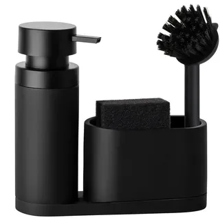 blackswedenhome. Küchenorganizer-Set Design Spülbecken Organizer mit entnehmbaren Spülmittelspender, (Spülbecken Organizer, Spülbürste, Schwamm), Kunststein, Matt schwarz, 3-teiliges Set schwarz