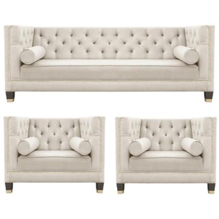 JVmoebel Sofa Sofagarnitur Couch Samt Polster couchen 3tlg. set garnituren, Made in Europe weiß