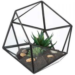 relaxdays Dekovase Geometrisches Pflanzenterrarium aus Glas (1 St), schwarz schwarz|weiß
