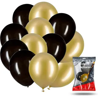 100x Luftballons Ballons schwarz-gold mix - Luft und Helium - Party Deko Dekoration