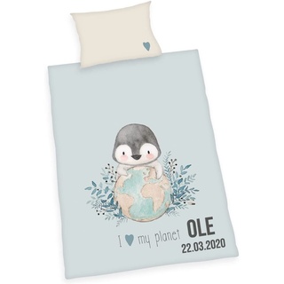 Wolimbo Bettwäsche - Pinguin Motiv - personalisierbar - 100 x 135 cm - Babybettwäsche - Kinderbettwäsche - 100% Baumwolle - Weich