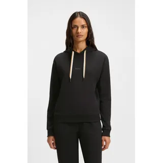 Hoodie BOSS "CP Stripe Hoodie", Damen, Gr. S, schwarz (schwarz 001), Sweatware, Obermaterial: 48% Baumwolle, 48% Lyocell, 4% Polyamid, regular fit normal, hoch geschlossener Ausschnitt, weit Bündchen mit Kordelzug, Sweatshirts Hoodie, mit kontrastfarbener Kordel