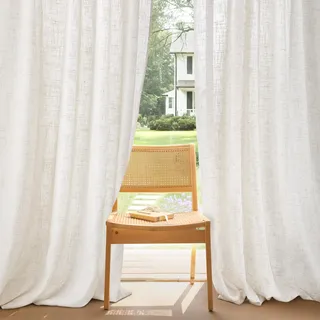 PONY DANCE Leinenvorhang Boho Schwere Vorhänge für Wohnzimmer & Schlafzimmer 2er Set H 225 x B 140 cm Bräunlich Weiß, Halbtransparente Leinenoptik Gardinen mit Kräuselband für Schiene