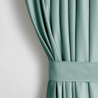 AmeliaHome Restilo Set Vorhang H 270 x B 140 cm mit Raffhalter 54 x 10 cm Velvet Optik Minze 1 St. Kräuselband Wellenband Samt Halbverdunkelungsvorhang Fensterdekoration Dekoschal Dekorvorhang