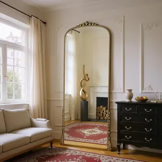 Antok 180x80cm Vintage Ganzkörperspiegel Standspiegel - Spiegel mit HD Glas BogenSpiegel für Wohnzimmer Schlafzimmer, Gold