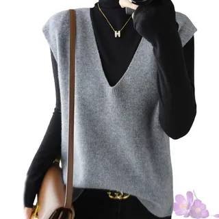 GDKRTNAJ Herbst/Winter Damen Strickweste aus Kaschmir, leichte, ärmellose Pulloverweste, Basic-Weste, lockere Oberteile (Gray,XL)
