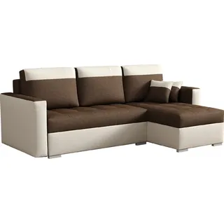 MEBLITO Schlafsofa Eckcouch Ecksofa Bueno  Schlaffunktion Wohnzimmer Beige-Braun (Madryt 912 + Sawana 16) - Braun/Beige