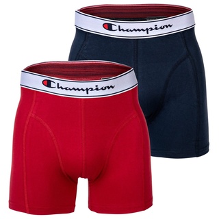 Champion Herren Boxershorts, 2er Pack - Baumwolle, Logobund, einfarbig Marine/Rot S