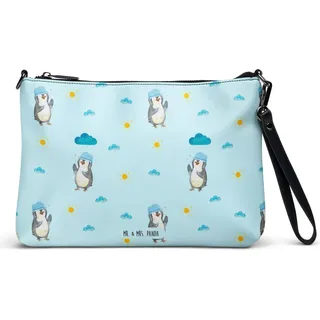Mr. & Mrs. Panda Damenhandtasche Pinguin Duschen - Blau - Geschenk, Dusche, Singen, Clutch, Umhängetasche, Baden, Damen, Handtasche, Tasche, Dusch... - Blau