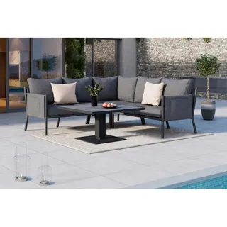 Ambia Garden Loungetisch, Dunkelgrau, Metall, Glas, quadratisch, eckig, 90x67x90 cm, höhenverstellbar, Loungemöbel, Loungetische