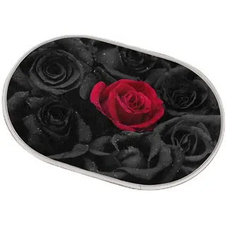 TropicalLife Roses Oval Langes Haar Verdickte Fußmatte Teppich 40x60 cm, Schwarz Rot Rosen Bereich Teppiche für Zimmer Küche Zuhause Bad rutschfeste Bodenmatte Teppich