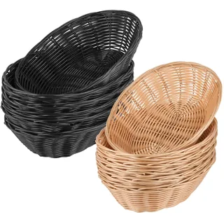 SYUTBOU 12 Stück Geflochtener Brotkorb, Flechtkorb, 23x15x6cm und 23x16x6cm Oval Kunststoff Brotkörbchen Schwarz Braun, Korb Geflochten für Küche Restaurant Café