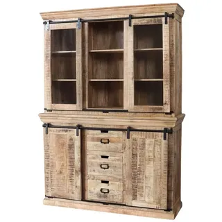 baario Buffet Buffetschrank VODICE Landhaus Massivholz Vitrine Vintage braun