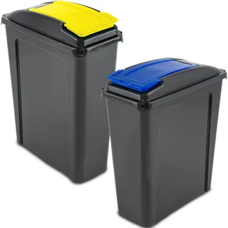 2x25L Mülltonne Schwarz-Gelb-Blau Mülleimer Küche 2 Fächer 2 Trash Bin Sack