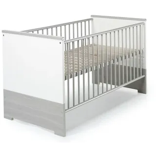 Kombi-Kinderbett 70x140 -Gitterbett Babybett Schlupfsprossen-Weiß/Pinie Silber