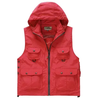 Daoba Herren Schnell Trocknend Outdoor Weste mit Kapuze Multifunktionsweste mit Vielen Taschen Angel-Westen für Jagd Camping Fotografie Wasserdicht