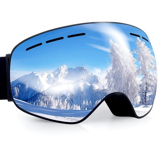Dizokizo Skibrille mit Abnehmbarer Linse, für Ski Snowboard, Antibeschlag und einen 100% UV-Schutz, Dreifach Atmungsaktive Schaumstoffe & Geprägter Riemen für Damen, Herren,Jugend (Small, Silbernen)