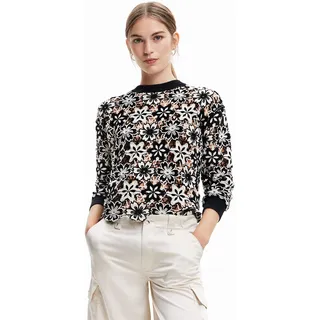 Desigual Anisa 1960er Schwarz Floral Häkeln Monochrome Pullover 23SWJF04 - S