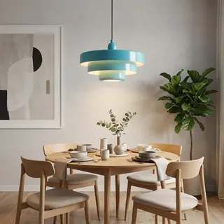 BARCELONA LED Pendelleuchte MACARRON Blau 3-stufig, Metall Eisen, Bauhaus Minimalistisch, Indirekte Blendfreie Beleuchtung, Klassisch Vintage Modern & Zeitloser Luxus E27
