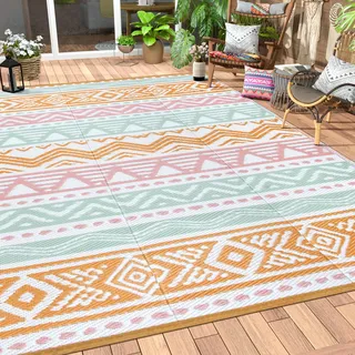Lahome Outdoor-Teppich, 20,3 x 25,4 cm, wasserdicht, wendbar, Kunststoff, Strohteppich für Camping, große Wohnmobile, Outdoor-Teppiche für Veranda, Deck, Hinterhof, Picknick (Rosa/Orange, 2,4 x 25,4
