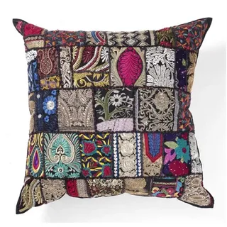 Casa Moro Dekokissen Orientalisches Patchwork Kissen Mar 40x40 cm aus Baumwolle, Besticktes Zierkissen schwarz