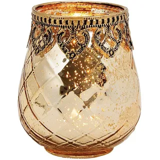 Wurm Windlicht Marokko Glas, Metall Gold