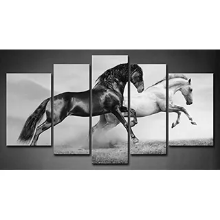 First Wall Art - Pferd Leinwand Bilder Tiere Wandbild Poster 5 Panel Modern Dekorationen Für das Wohnzimmer,Büro,Küche,Badezimmer,Schlafzimmer