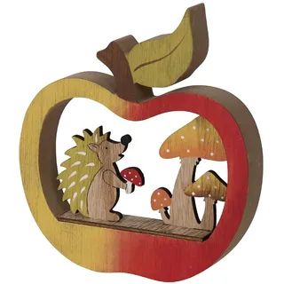 Posiwio dekoratives herbstliches Deko-Objekt Igel in Apfel mit Pilzen Holz bemalt, Mehrfarbig, (ca. 15,3 x 2,5 x 17 cm hoch)