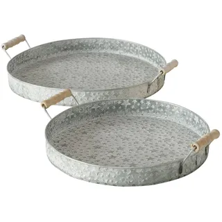 BOLTZE 2tlg Set Tablett Finno rund I Ø28cm & Ø34cm I mit Griffen I Sternendekor I Servier-Tablett Silber, Schale, Deko-Teller für Esstisch, Wohnzimmer, Drinnen & Draußen