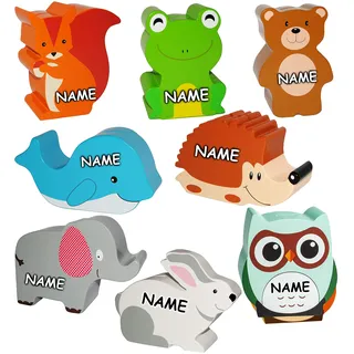 alles-meine.de GmbH XL Spardose - lustiger Igel - aus Holz - incl. Name - stabile Sparbüchse - 19,5 cm - Sparschwein - Kinderspardose - für Kinder & Erwachsene/lustig witzi..
