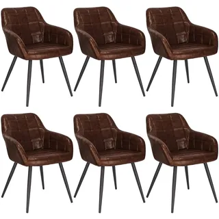 WOLTU 6 x Esszimmerstühle 6er Set Esszimmerstuhl Küchenstuhl Polsterstuhl Design Stuhl mit Armlehnen, mit Sitzfläche aus Kunstleder, Gestell aus Metall, Antiklederoptik, Dunkelbraun, BH245dbr-6