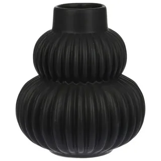 ZauberDeko Dekovase Vase Schwarz Geriffelt zwei Rundungen Tischdeko Porzellan 16cm Hoch