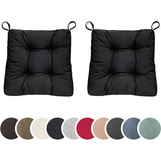 sleepling 2er Set Stuhlkissen 40 (vorne), 35 (hinten) x 38 x 7 cm, Sitzkissen für Stuhl & Bank mit Klettverschluss, 100% Polyester, Indoor & Outdoor, Made in EU, waschbar, Schwarz
