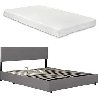 Corium Polsterbett Juva mit Matratze und Bettkasten 160x200 cm Grau