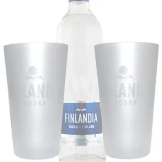 Finlandia QMBasic Glas Set - 2 satinierte Longdrink-Gläser Vodka VODKA | Helsinki Finnland Bar Cocktail Milch- Frost- Glas Look