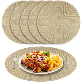 NAKIHOUSE Tischsets Abwaschbar Rund Geflochten Gold Platzsets 6er Set | 38cm Platzsets Abwischbar, Rutschfest, Hitzebeständig Schmutzabweisend Platzdeckchen für Hochzeit, Restaurant, Küche
