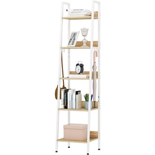 Woltu Standregal, 1-tlg., mit 5 Ebenen, mit 4 Haken, im Industriestil, aus MDF weiß