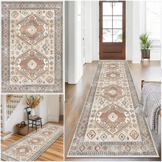 Teppich Läufer Flur rutschfest Küchenteppich Waschbar Teppichläufer Flurteppich läufer Flurläufer küchenläufer Lang 60 x 400 cm Korridor Teppich Läufer für Flur Küche Eingang Schlafzimmer Meterware