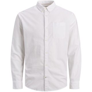 JACK&JONES Hemd Slim Fit Business Shirt mit Brusttasche Weiches Langarm Twill Oberteil JJEOXFORD, Größe Hemd:M,Farben:Weiß