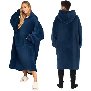 Sienna Extra Lange übergroße Decke Hoodie tragbar Überwurf mit Taschen Ärmel weiches Sherpa-Fleece tragbar Überwurf Riesen Sweatshirt, Marineblau