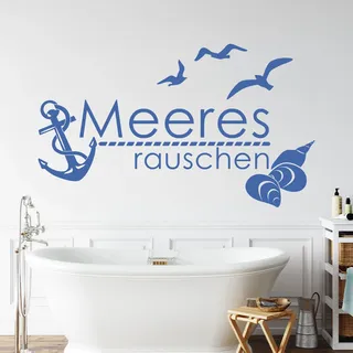 GRAZDesign Wandtattoo Bad Anker und Muscheln maritime Deko Meeresrauschen Wand Aufkleber - 51x30cm / 090 silbergrau