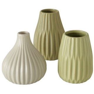 BOLTZE Dekovase Blumenvase aus Keramik im 3er Set Mattes Design - Grün