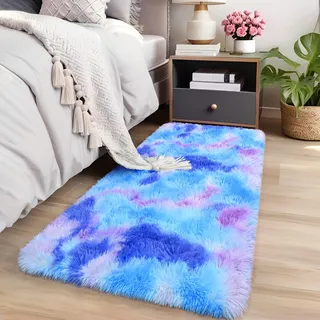 AROGAN Regenbogen-Teppiche für Schlafzimmer, flauschiger Mädchen-Teppich, 60 x 120 cm, Blau und Violett