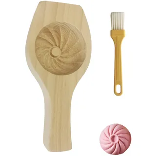 Gedämpfter Brötchen aus Holz, Mondkuchen, Blumenform, Keksbackform, Siopao-Form, mit Bürste, leicht zu reinigen und zu entformen, für Zuhause, Küche, Kochen, Dampfbrötchenform (Braun 1)