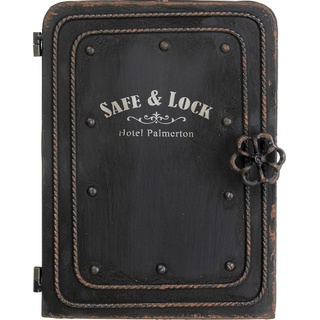 Kare Design Schlüsselkasten Schwarz, Safe mit 6 Haken für Schlüssel, Vintage, Schlüsselaufbewahrung, Stahlschrank, Accessoire, 31x24x13cm