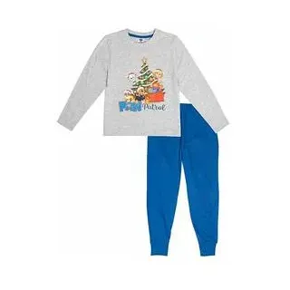 Paw Patrol Schlafanzug für Jungen - Christmas Kinder Winter Pyjama Set Weihnachten Langarm mit Hose Grau/Blau 98/104
