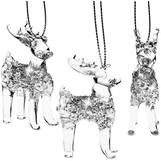 SIKORA BS403 Rentier Christbaumschmuck Glas Figur Weihnachtsbaum Anhänger 3er Set